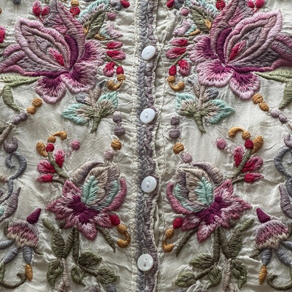 Johnny Was Semi-Sheer Cream Embroidered Rayon Tunic - Picture 2 of 10